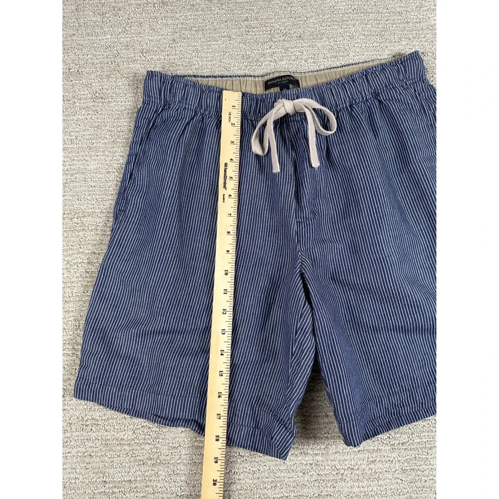 Banana Republic Mens Blue White Striped Linen Cotton 8 Inch Shorts M Drawstring